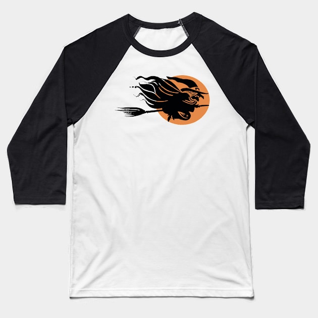 Flying Witch Sat Astride A  Broomstick In Front Of Moon Vector Art Baseball T-Shirt by taiche